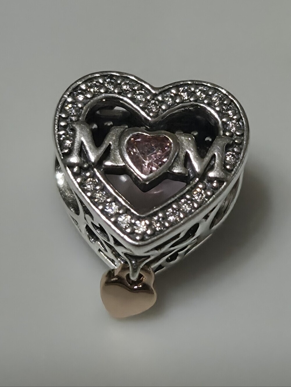 Authentic Pandora Two-tone Openwork Mom & Heart Charm